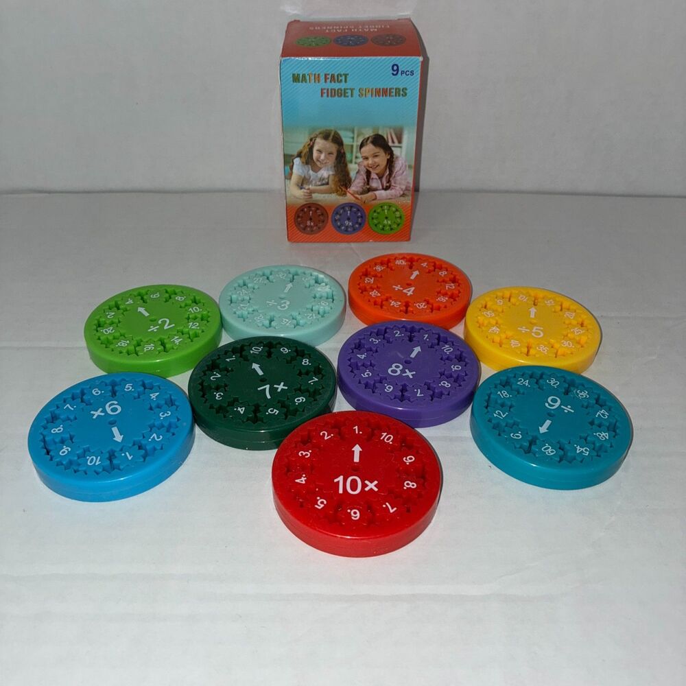 Math Facts Fidget Spinners Sensory Toy Multiplication Division 9 PCs Homeschool